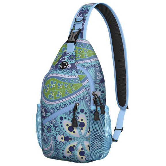Vintage Paisley Pattern Sling Backpack, Boho Ethnic Crossbody Shoulder Bag with Colorful Floral Design, Lightweight Travel Hiking Daypack