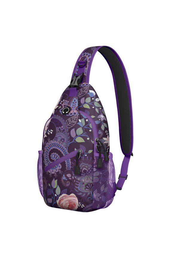 Vintage Paisley Pattern Sling Backpack for Women, Rustic Boho Crossbody Shoulder Bag with Decorative Floral Design, Lightweight Travel Daypack