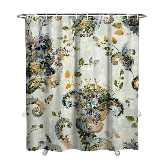Vintage Paisley Shower Curtain 72x84 Inch Waterproof Bathroom Drapes with 12 Hooks - Boho Ethnic Floral Pattern Polyester Fabric Fade-Resistant Quick Dry Machine Washable