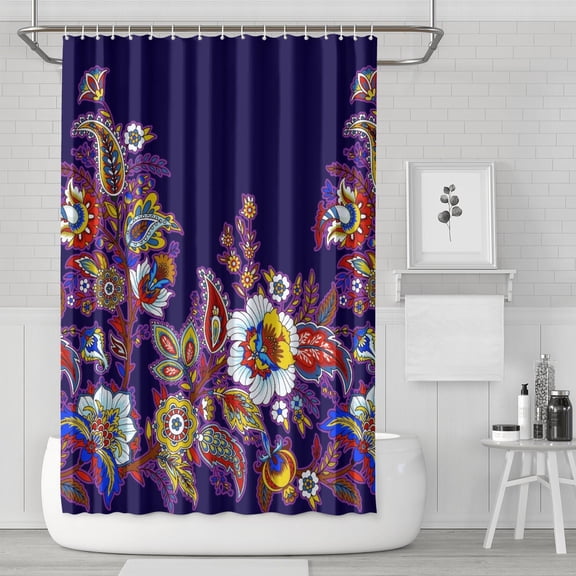 Vintage Paisley Shower Curtain, Ethnic Floral Pattern Waterproof Bathroom Drapes 72x72 Inch, Quick Dry Polyester Fabric with 12 Hooks, Boho Chic Decor