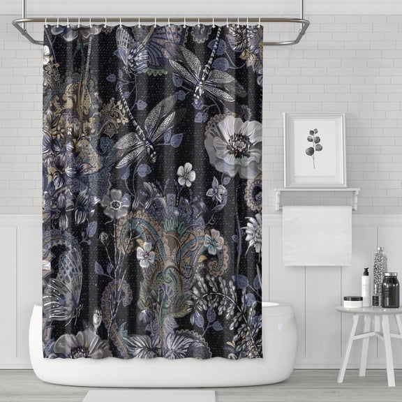 Vintage Paisley Shower Curtain, Ethnic Floral Pattern Waterproof Bathroom Drapes 72x72 Inch, Quick Dry Polyester Fabric with 12 Hooks, Boho Chic Decor