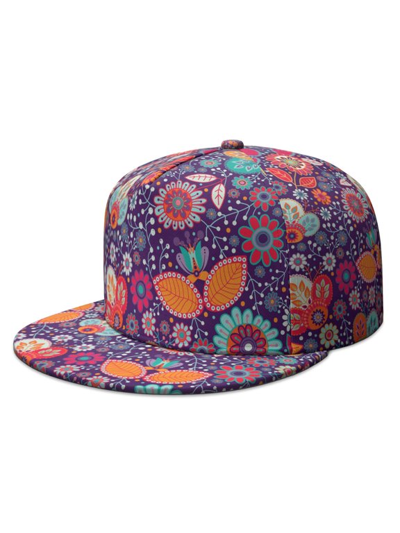 Vintage Paisley Snapback Cap, Adjustable Flat Visor Hat with Retro Floral Design, Trendy Unisex Casual Wear