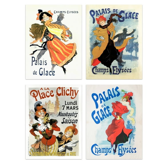 Vintage Palais De Glace Champs Elysées Ice Palace Skating Set Of 4 Unframed Wall Art Prints Bathroom Bedroom Aesthetic French Advertising 12X16 Inch
