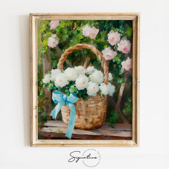 Vintage Pale Blue Ribbon, Romantic Still Life Art, Spring Wall Decor, Cottagecore Style, Rustic3858 UNFRAMED Poster, 16x24