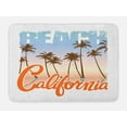 thumbnail image 1 of Vintage Palm Bath Mat, Beach California Lettering Trees Reflections Gradient Sunset Pattern, Plush Bathroom Decor Mat with Non Slip Backing, 29.5" X 17.5", White and Multicolor, by Ambesonne, 1 of 2