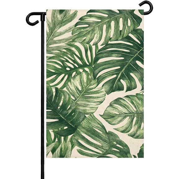 Vintage Palm Leaves Garden Flags 12x18 Inch Double Sided Welcome Yard Flags for Outdoor Decor Green Tropical Plants Yard Outside Seasonal Decoration