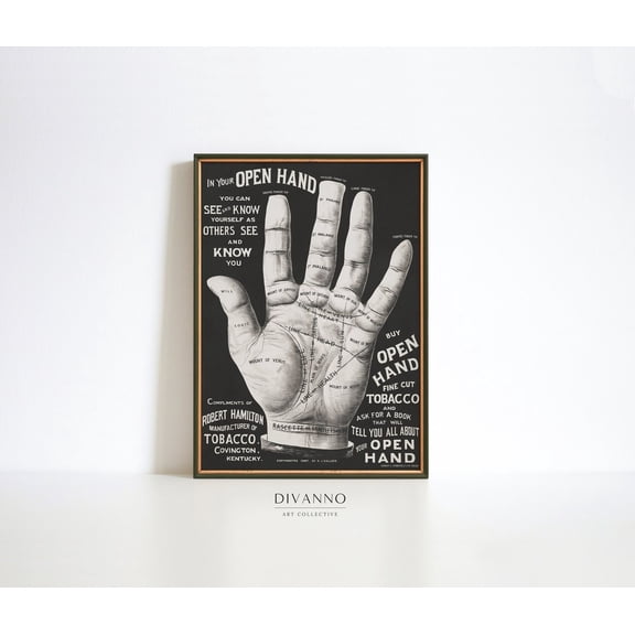 Vintage Palm Reading Fortune Teller Hand Poster, Unframed Size 8x12