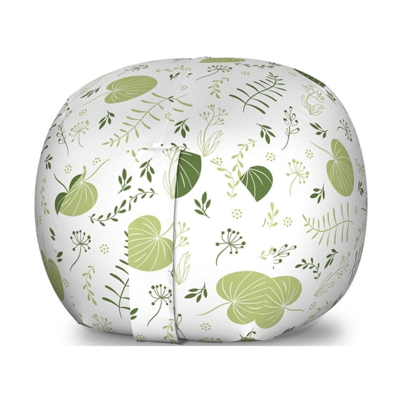 Vintage Palm Storage Toy Bag Chair, Round Botanic Leaves Berries Floral Motifs Pattern on Plain Backdrop, Stuffed Animal Organizer Washable Bag, Large Size, White and Multicolor, by Ambesonne
