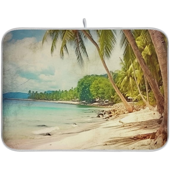 Vintage Palm Tree Dish Drying Mat, Absorbent Microfiber Pad Protector For Kitchen Counter Top Mat Dish Drainboard 16x18in Home Decor