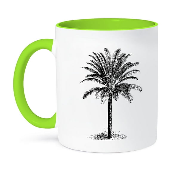 Vintage Palm Tree Drawing Black And White, 15oz Two-Tone Green Mug