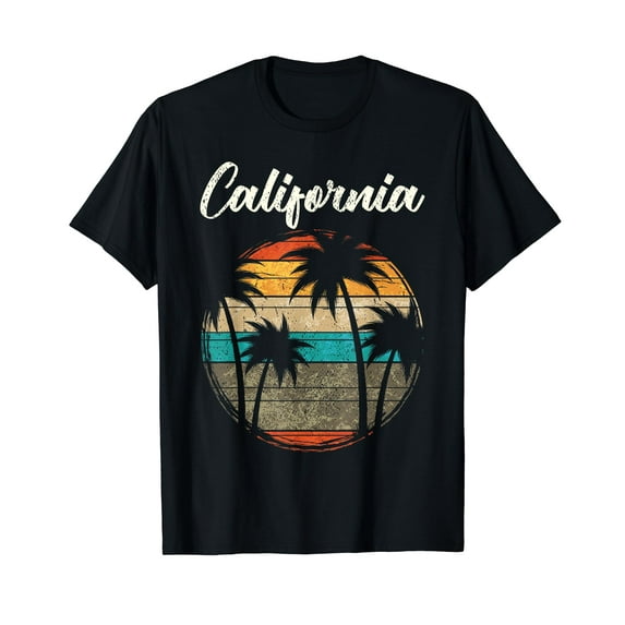 Vintage Palm Tree Graphic T-Shirt for Men California Beach Tee for Women Casual Black Short Sleeve