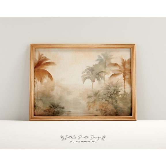 Vintage Palm Tree Jungle Print, Tropical Decor Home Decor #1725, Stretched Canvas Size 12x18