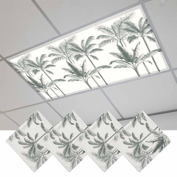Vintage Palm Tree Magnetic Fluorescent Light Covers for Ceiling Lights 2 x 4 Feet, Tropical Beach Botanical Office Classroom Kitchen Drop Ceiling Light Covers Lighting Filters Shade Panel 4 Packs