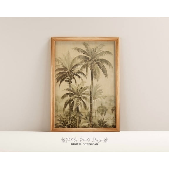 Vintage Palm Tree Print, Sepia Jungle Wall Art Home Decor UNFRAMED Poster, Wall Art for Decor, Present, 8x12