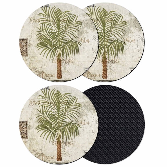 Vintage Palm Trees Coasters Set of 4, Absorbent Coasters for Drinks, Summer Tropical Botanical Beige Burlap Coaster for Desk Coffee Table Protection, Home Decor House Warming Gifts 4"