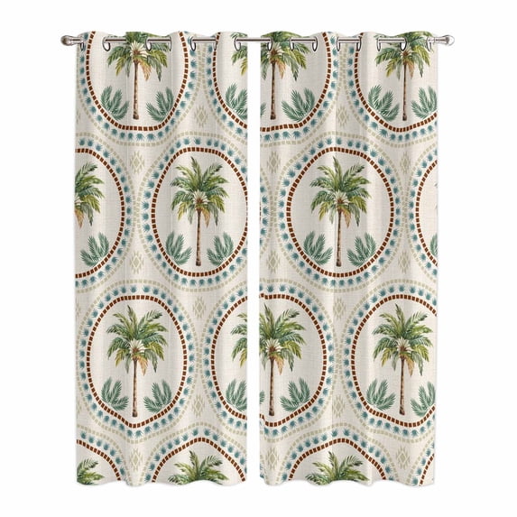 Vintage Palm Trees Kitchen Curtains Window Panels, Summer Botanical Retro Art Insulated Window Treatment Curtain, Grommet Curtains for Bedroom/Living Room/Bathroom, 2 Piece 42"Wx84"L