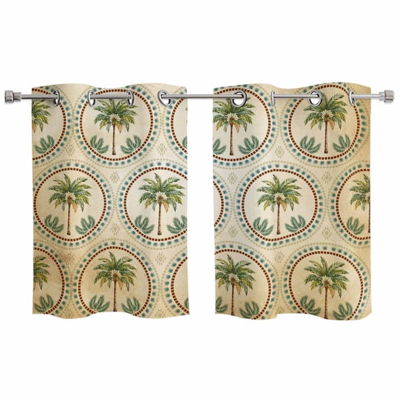Vintage Palm Trees Kitchen Curtains Window Panels, Summer Botanical Retro Watercolor Insulated Window Treatment Curtain, Grommet Curtains for Bedroom/Living Room/Bathroom, 2 Piece 27.5"Wx39"L