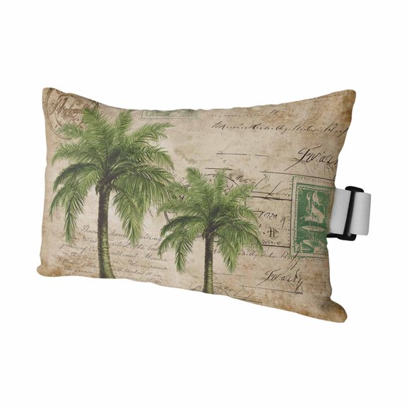 Vintage Palm Trees Outdoor Pillows for Chaise Lounge Chair Waterproof Lumbar Pillows with Insert&Adjustable Elastic Strap Beach Headrest Pillow Summer Botanical Tree Pillow for Patio Pool 11"x16"