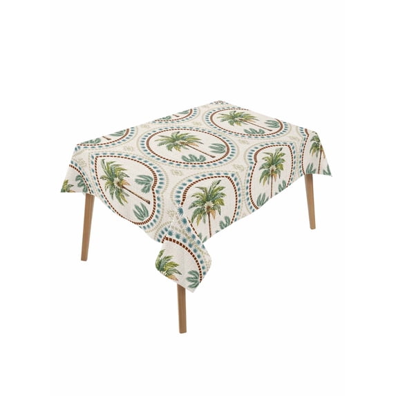 Vintage Palm Trees Table Cloth, Waterproof Tablecloth for Rectangle Tables, Summer Botanical Retro Art Reusable Washable Fabric Table Cover for Restaurant Kitchen Dining Tables 52"x70"