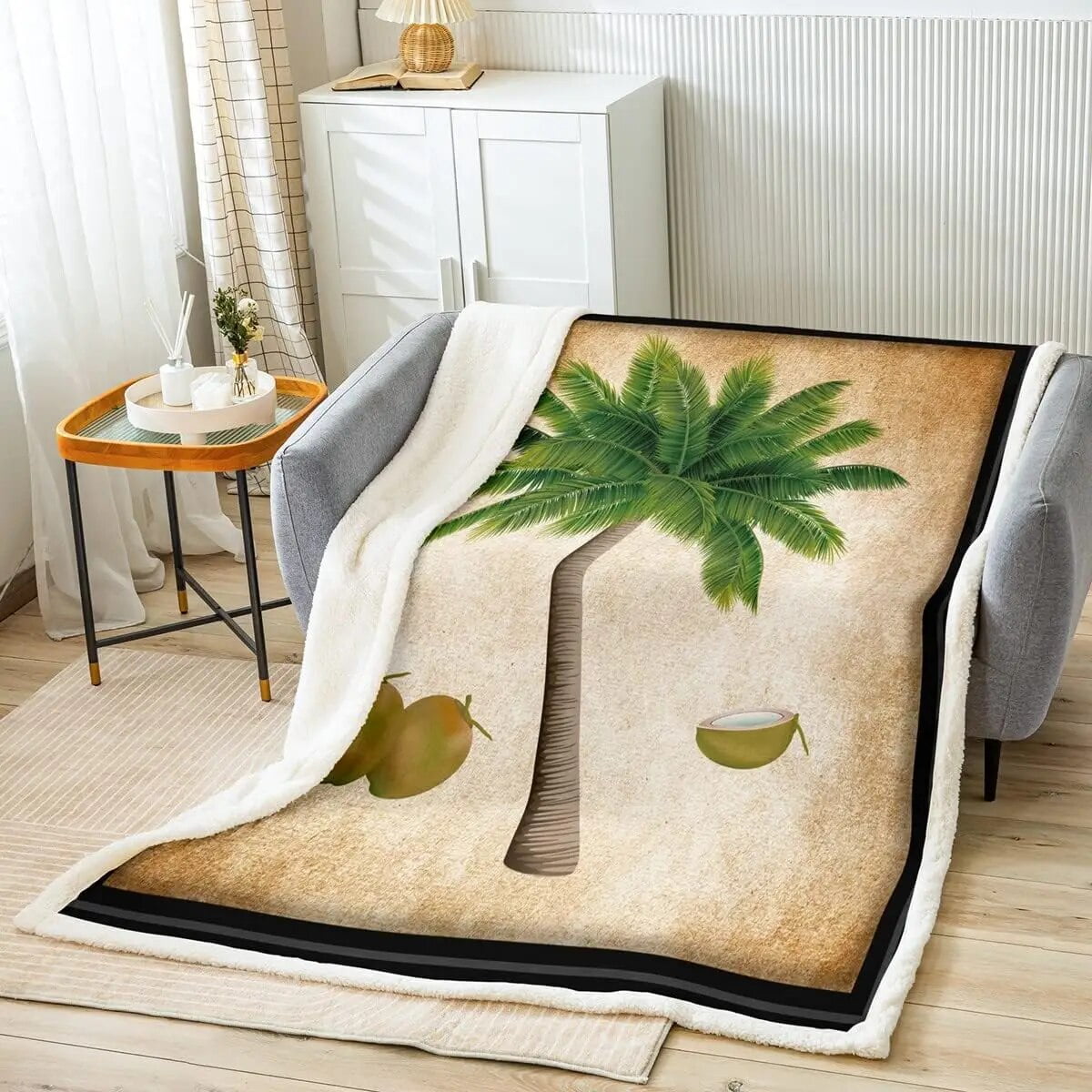 Vintage Palm Trees Throw Blanket Summer Hawaii Style Beach Blankets for