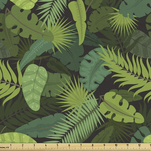 Vintage Palm Upholstery Fabric by the Yard, Monstera Leaves in Green Tones Arrangement Botanical Composition, Decorative Fabric for DIY and Home Accents, 5 Yards, Seal Brown Multicolor by Ambesonne