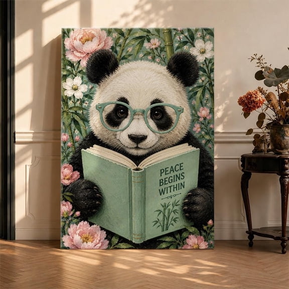 Vintage Panda Reading Zen Animal Whimsical Library Poster