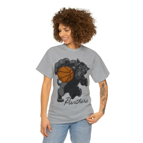 Vintage Panthers Basketball T-shirt, Panther Mascot School Spirit Shirt Sport Grey Large