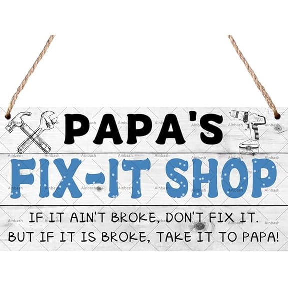 Vintage Papa's Fix-It Shop Hanging Sign Home Farmhouse Hanging Decor Sign Decorative Wood Hanging Gift Papa 6x12 Inch
