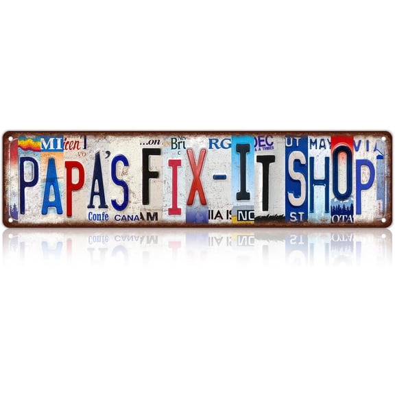 Vintage Papa's fix-it shop Wall Decor Street Signs Metal Tin Signs 16 x 4 Inches
