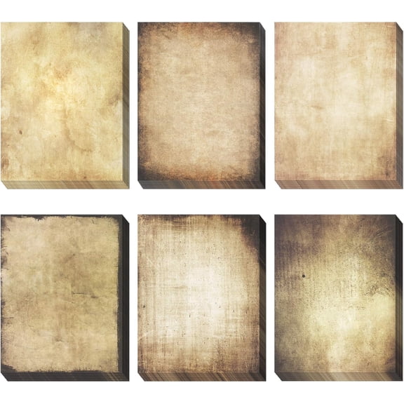 Vintage Paper, 60-Sheets Antique Paper, Letter Size, 8.5 x 11 Inches, 6 Double Sided Designs, Decorative Parchment Paper for Writing, Printing, Arts and Crafts