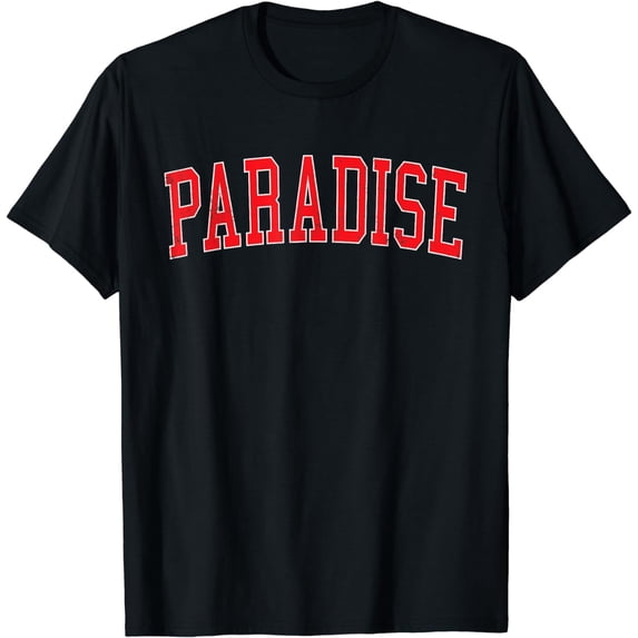 Vintage Paradise CA Distressed Red Varsity Style T-Shirt