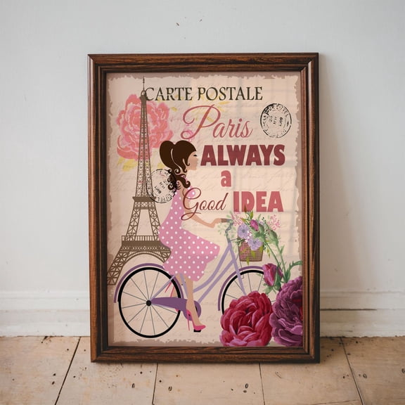 Vintage Paris Art, Paris Post Card Poster, Paris Always A Good Idea, French Post Card Art, Paris Spring Art, Unframed Poster Size 8x12