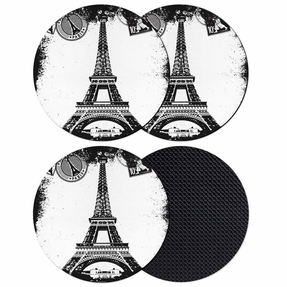 Vintage Paris Coasters Set of 4, Absorbent Coasters for Drinks, Chic Shabby Retro Landscape Black White Coaster for Desk Coffee Table Protection, Home Decor House Warming Gifts 4"