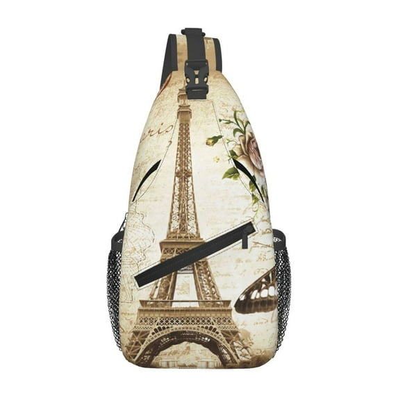 Vintage Paris Eiffel Tower Butterflies Sling Bag Crossbody Chest Backpack For Women Men Casual Adjustable Shoulder Daypack For Hiking Travel