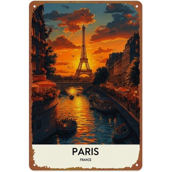 Vintage Paris France Landscape Metal Tin Wall Sign 12x8 Inch Home Bedroom Office Bathroom Decor