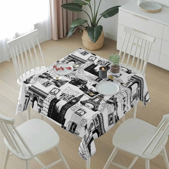 Vintage Paris Gray Architectural Table Cloth 54x54in, Waterproof Square Tablecloth Wipeable Tablecloths Modern Abstract Art Table Covers for Dining Tables Party Indoor Outdoor