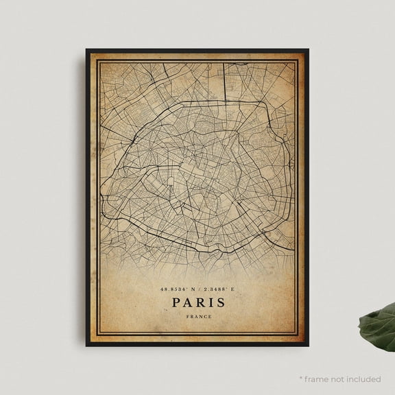 Vintage Paris Map Wall Art Print, Unframed Paper Poster 8x10in