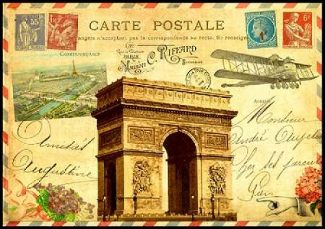 Vintage Paris Postcard Arc de Triomphe Canvas Art - Marion De Lauzun (20 x 28)