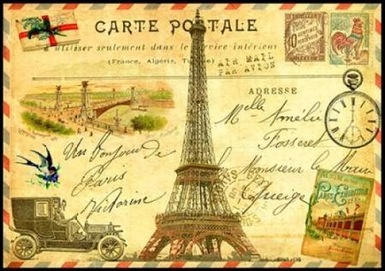 Vintage Paris Postcard Eiffel Tower Canvas Art - Marion De Lauzun (20 x 28)