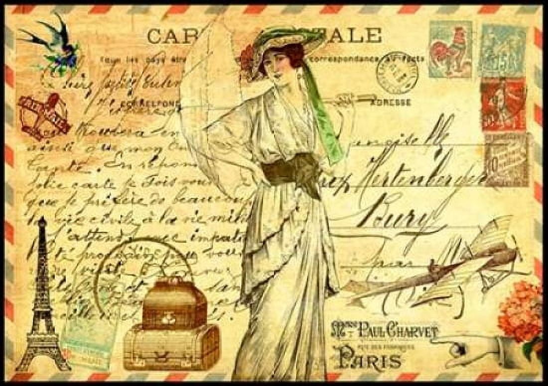 Vintage Paris Postcard Mademoiselle Canvas Art - Marion De Lauzun (20 x 28)