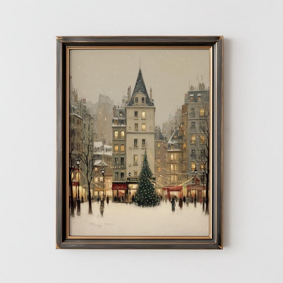 Vintage Paris Snowy Street Wall Art, Unframed Canvas Size 16x24