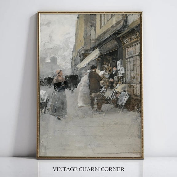 Vintage Paris Street French Market Unframed Paper Print