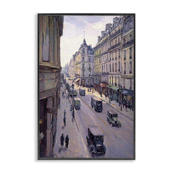 Stupell Industries Vintage Paris Street Scene Black Framed Giclee Art, design by Petal Prints Design