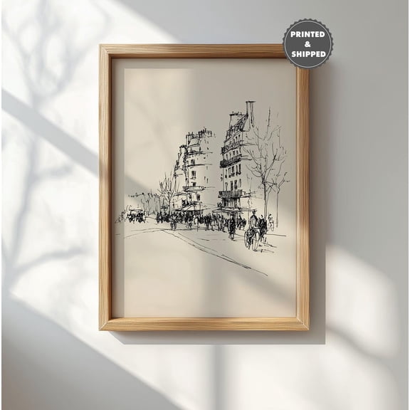 Vintage Paris Street Sketch Minimalist Cityscape Line Drawing Vertical French Landscape Decor Travel Wall Art Unframed Paper Print