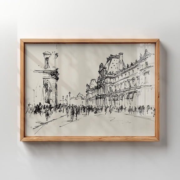Vintage Paris Street Sketch Minimalist Cityscape Museum Drawing French Landscape Decor Travel Wall Art Unframed Paper Print