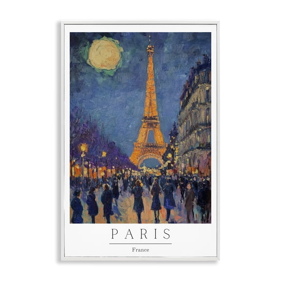 Stupell Industries Vintage Paris Streets Night White Framed Giclee Art, design by Petal Prints Design