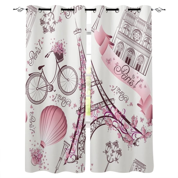 Vintage Paris Tower Butterfly Room Curtains Window Curtains Bathroom Kitchen Decor Print Kids Room Curtain Win