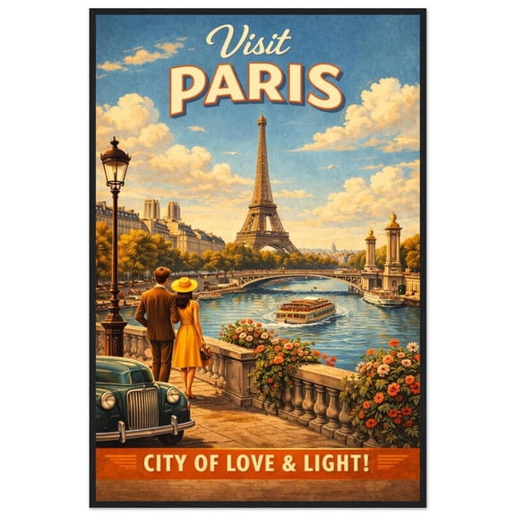 Vintage Paris Travel Poster – Eiffel Tower Wall Art 8x12 UNFRAMED
