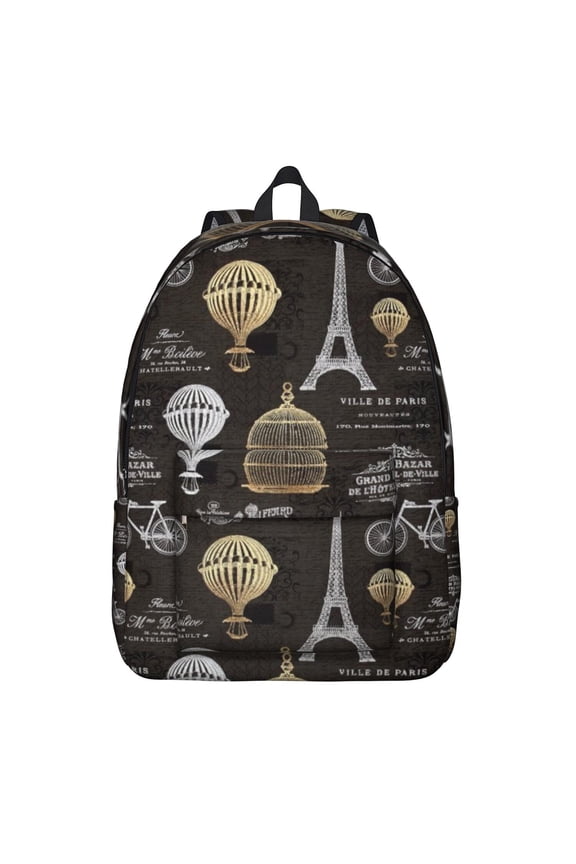 Vintage Paris Travel School Backpack for Women, Girly Pink Holiday Adventure Bookbag, Chic Airplane Trip Daypack