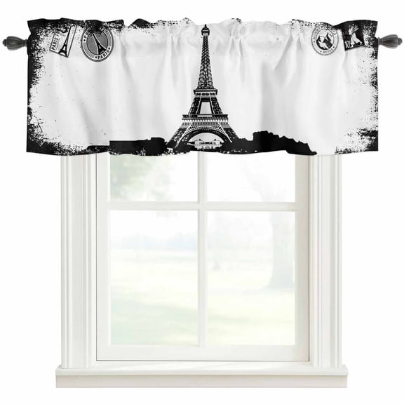 Vintage Paris Valances for Windows Farmhouse Kitchen Curtains Valances Rod Pocket Valance Curtains for Windows Chic Shabby Retro Landscape Black White Window Valances for Bathroom Bedroom 60"x18"